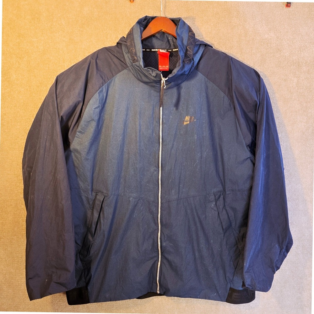 Nike Air Max Men XXL Navy Blue‎ Hooded Full Zip Windbreaker Jacket